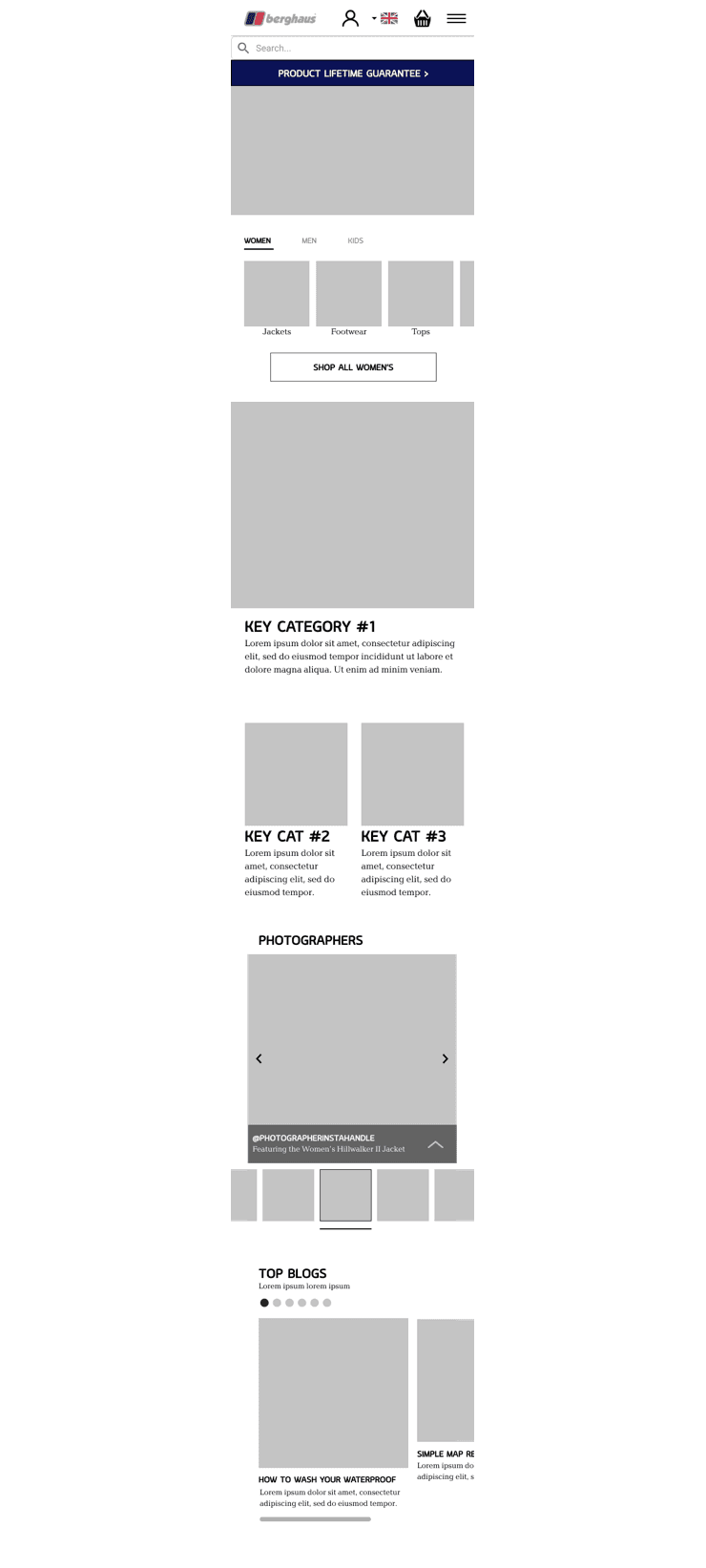 Wireframe of homepage mobile